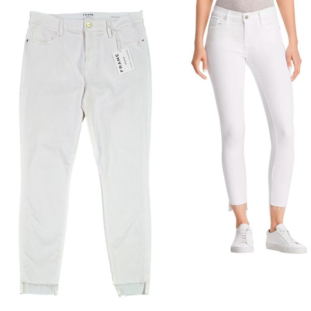Frame NWT Le Skinny De Jeanne Blanc White Ankle Jeans Raw Step Hem LSJRS790